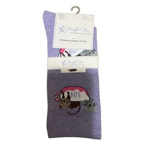 Bright Star Womens Crew Socks Purple Cat Love Premium Combed Cotton 4-10
